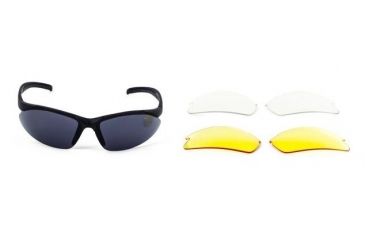 Image of Survival Optics Sunglasses X Change/Vector Sunglasses, Black Frame, Pouch/SOS Logo, Pc Blue Xlt, Smoke, Yellow, Clear Lens 1041