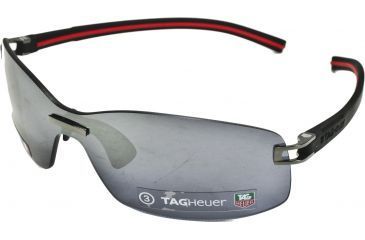 Image of Tag Heuer Track S Sun Sunglasses, Black Ceramic Frame/Black Red Temples, Grey Polarized Lens, Polarized 7671-106