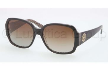 Image of Tory Burch TY 7047 TY7047 Sunglasses 1145T5-5816 - Black T Frame, Brown Gradient Lenses