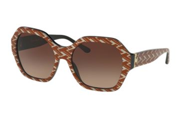 Image of Tory Burch TY7120 Sunglasses 174813-57 - Orange T Pattern / Black Frame, Dark Brown Gradient Lenses