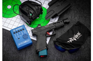 Image of TRYBE Tactical Universal Fit Safety Glasses, Adjustable Wire Core Temples and Nose Piece, Blue Mirror Lens, Black, UFSG-BLM