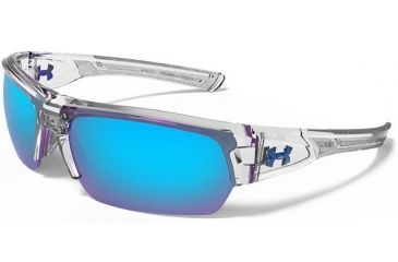 Image of Under Armour Big Shot Sunglasses, Crystal/Frosted Frame,Gray/Blue Multiflect Lens U8600085-141561