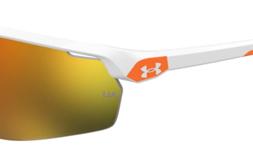 Image of Under Armour Gametime JR Sunglasses with Shiny White Frame and Orange Temple Tips with Baseball Tuned Orange Mirror Lens, Medium, UA7001S 1XN-50