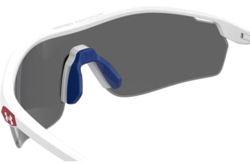 Image of Under Armour Gametime JR Sunglasses with Shiny White Frame and Royal Temple Tips with Baseball Tuned Blue Mirror Lens, Medium, UA7001S 6HT-W1