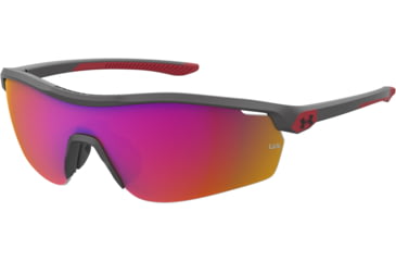 Image of Under Armour Gametime JR Sunglasses with Solid Jet Grey Frame and Red Temple Tips with Infrared Mirror Lens, Medium, UA7001S R6S-B3