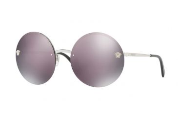 Image of Versace VE2176 Sunglasses 10005R-59 - Silver Frame, Dark Grey Mirror Pink Lenses