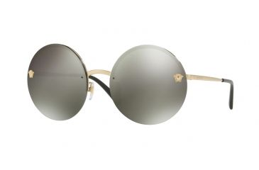 Image of Versace VE2176 Sunglasses 12524T-59 - Pale Gold Frame, Dark Grey Mirror Light Gold Lenses