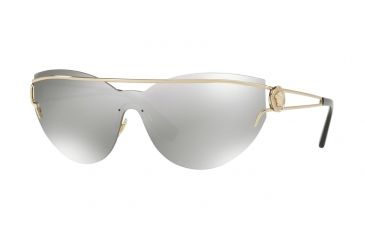 Image of Versace VE2186 Sunglasses 12526G-38 - Pale Gold Frame, Light Grey Mirror Silver Lenses