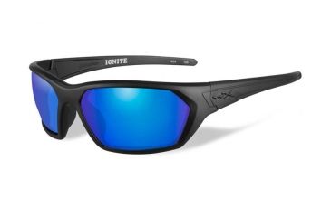 Image of Wiley X Ignite Sunglasses, Polarized Blue Mirror Lens/Matte Black Frame/ Polarized Blue Mirror Green, ACIGN09