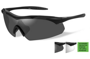 Image of Wiley X Vapor Safety Sunglasses, APEL Approved 2 Lens Package, 1 Matte Black Frame w/Smoke Grey, Clear Lens, CH3501