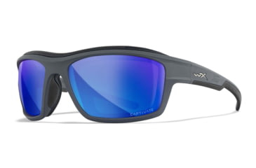 Image of Wiley X WX Ozone Sunglasses, Matte Grey Frame, Captivate Polarized Blue Mirror Lens, CCOZN09