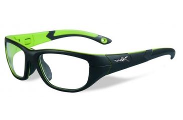 Image of Wiley X Youth Force Victory Sunglasses,Matte Black/Lime Green,Clear Lens YFVIC02