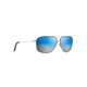 Maui Jim Kami Polarized Aviator Sunglasses, Silver w/ Navy Blue Frame, Dual Mirror Blue To Silver Lens, Silver w/ Navy Blue DBS778-06A