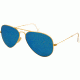 Ray-Ban Aviator Large Metal Sunglasses RB3025- Matte Gold Frame, Crystal Green Mirror/Multi Blue Lenses