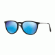 Ray-Ban ERIKA F RB4171F Sunglasses 601/55-57 - Shiny Black Frame, Light Green Mirror Blue Lenses