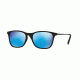 Ray-Ban RJ9061S Sunglasses 700555-49 - Rubber Black Frame, Light Green Mirror Blue Lenses