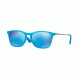 Ray-Ban RJ9061S Sunglasses 701155-49 - Azure Fluo Trasparent Rubber Frame, Green Mirror Blue Lenses