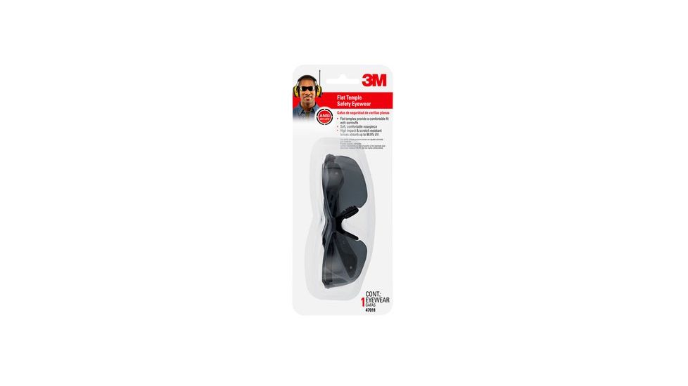 3M Flat Temple Safety Eyewear, Black/Grey Frame, Grey/Scratch Resistant Lens,6/case 47011-WV6