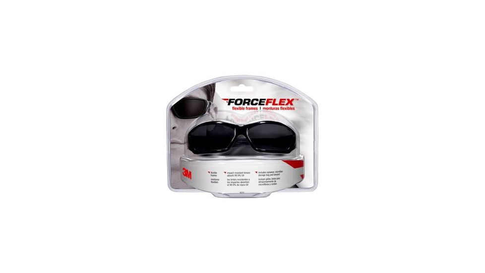 3M ForceFlex Plus Flexible Safety Eyewear,Glossy Black Frame,Gray Lens 92231-80025