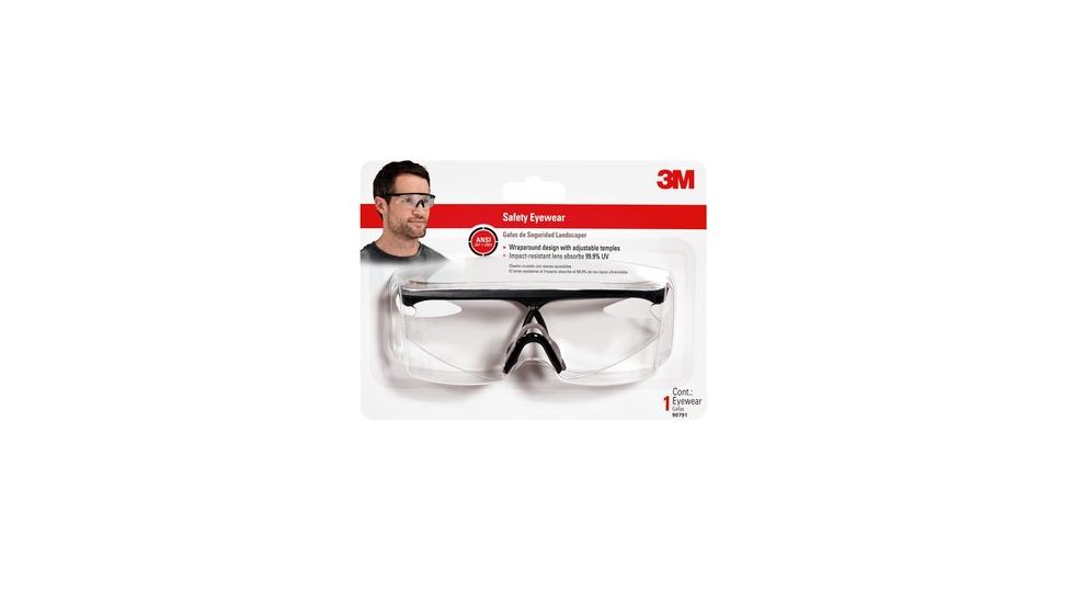 3M Landscaper Safety Eyewear,Black Frame,Clear Wrap-Around Lens, 90791-LG