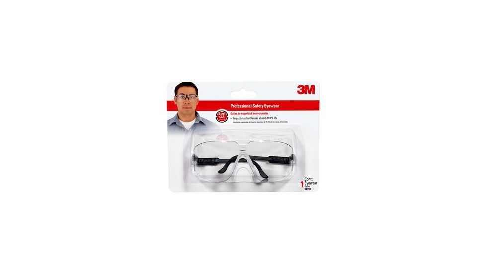 3M Tekk Protection Professional Safety Glasses,Black Frame,Clear Lens, 90750-80025