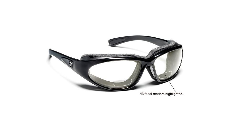 7 Eye Bora AirShield Sunglasses,Glossy Black Frame,SharpView Clear +2.50 Reader Lens,L-XL 140540F