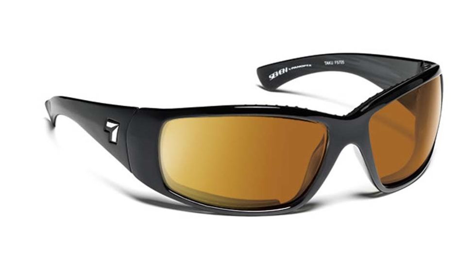 7 Eye Taku Full Wrap Sunglasses, Glossy Black Frame, Sharp View Copper Lens 570542