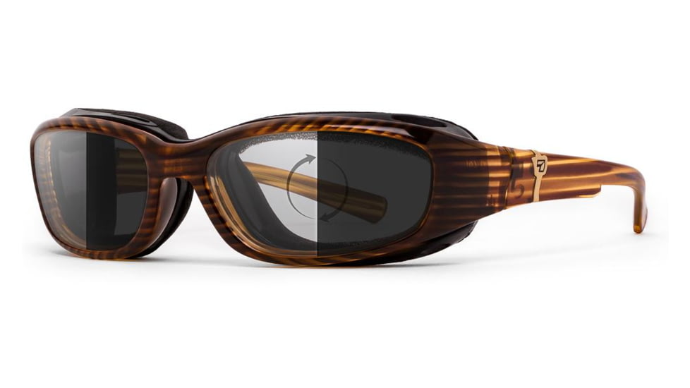 7Eye by Panoptix AirShield Sierra Sunglasses, RX Ready, Brown Stripe Tortoise Frame, Photochromic Day/Night DARKshift Lens, S-L 346216