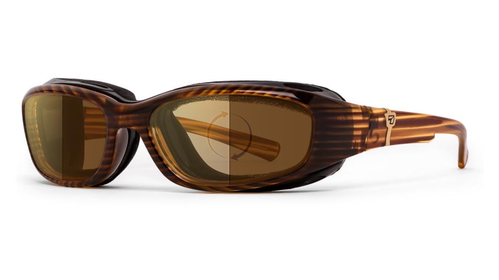 7Eye by Panoptix AirShield Sierra Sunglasses, RX Ready, Brown Stripe Tortoise Frame, Photochromic Day/Night Contrast Lens, S-L 346227