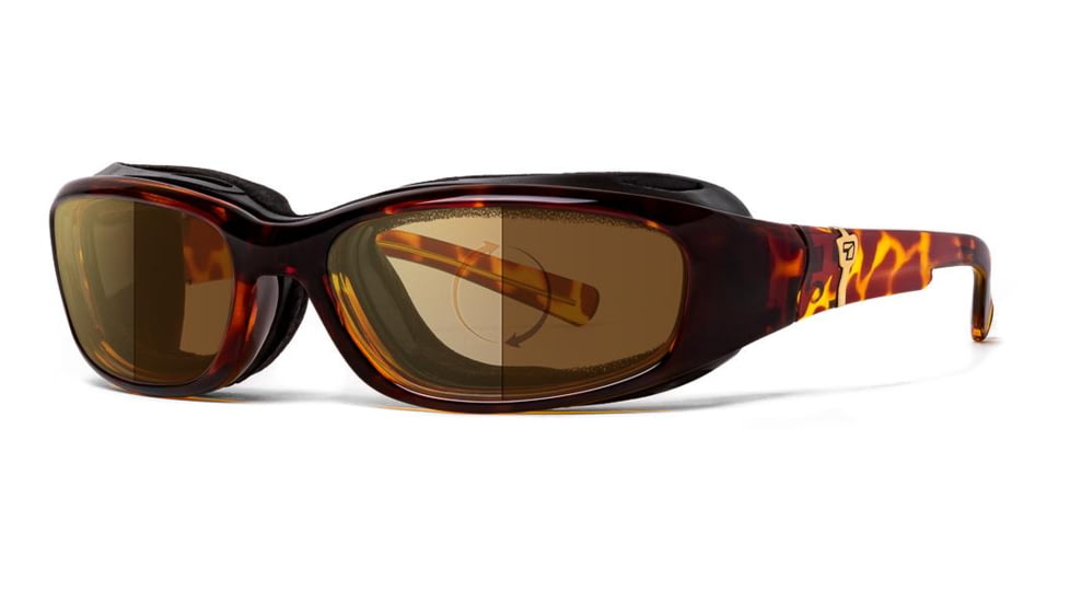 7Eye by Panoptix AirShield Sierra Sunglasses, RX Ready, Light Tortoise Frame, Photochromic Day/Night Contrast Lens, S-L 346027
