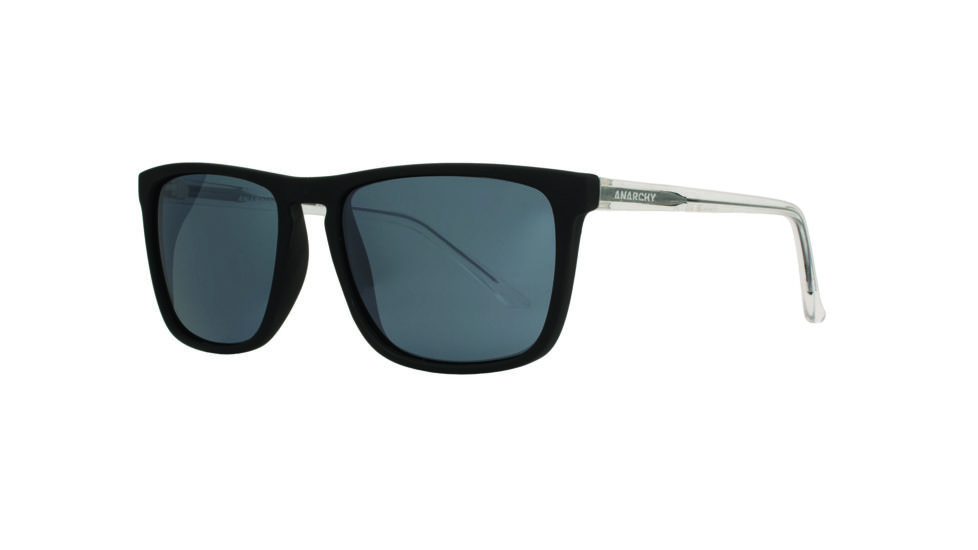 Anarchy Riccochet Sunglasses, Rubberized blk front &amp; clear temple w blk core Frame, Smoke - Polarized Lens, Polarized, 10223772.QTM