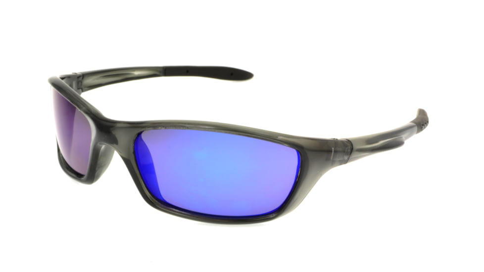 Angler Eyes AE 7 Sunglasses, Dark Grey Crystal Frame, Smoke Polarized with Blue Mirror Flash Lens, 10206823.FGX
