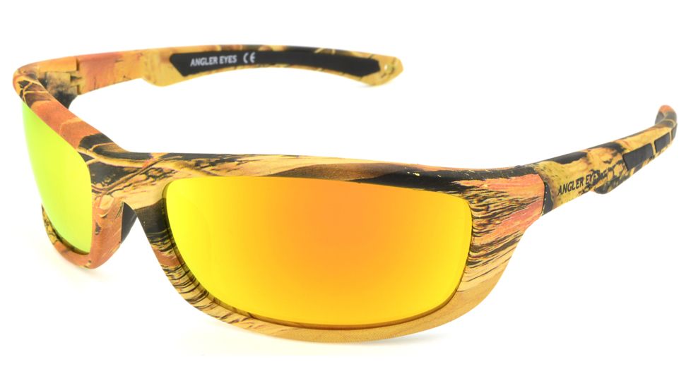 Angler Eyes Carp Sunglasses, Bark Camo Frame, Smoke Polarized with Orange Mirror Flash Lens, Polarized, 10222155.FGX