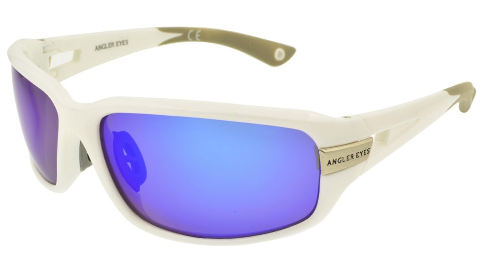 Angler Eyes Snapper Sunglasses, Shiny White Frame, Smoke Polarized with Blue Mirror Flash Lens, Polarized, 10222134.FGX