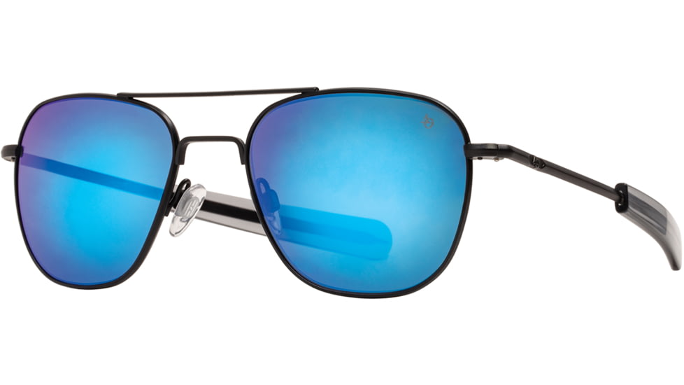 AO Original Pilot Sunglasses, Black Frame, 52 mm SunFlash Blue Mirror AOLite Nylon Lenses, Bayonet Temple,738921564768