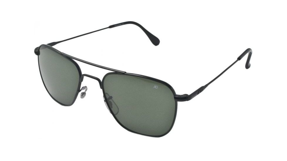 AO Original Pilot Sunglasses, Black, Wire Spatula, Green Glass Lenses - 55mm B-TCGG-WS-55
