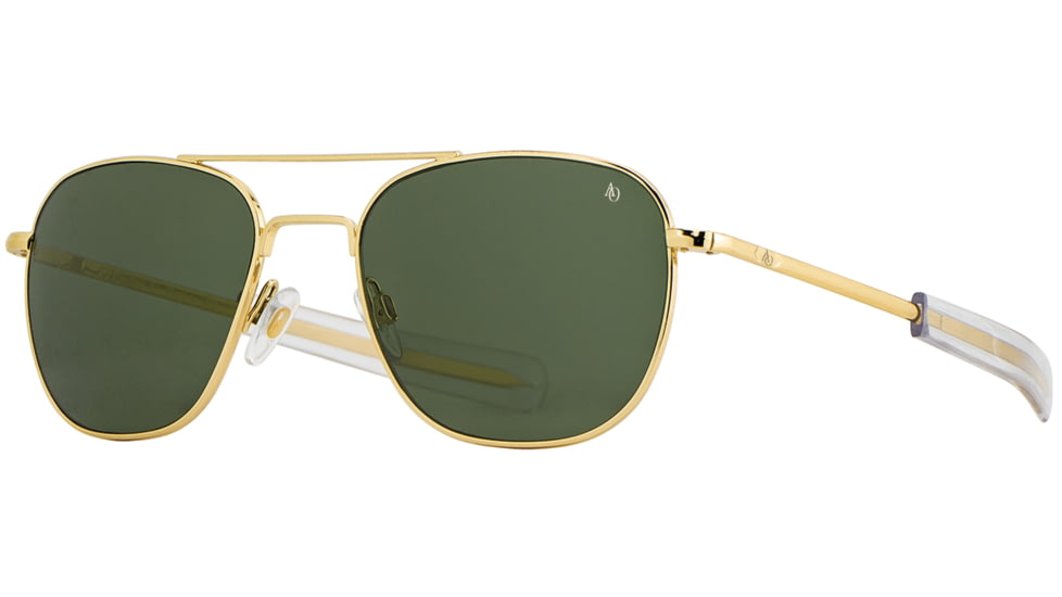 AO Original Pilot Sunglasses, Gold Frame, 57 mm Calobar Green SkyMaster Glass Lenses, Bayonet Temple,OP-157BTCLGNG