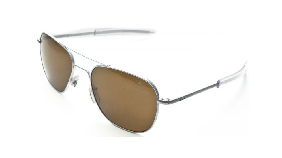 AO Original Pilot Sunglasses, Bayonet, Matte Chrome Frame, Amber Glass Lens, 57mm, 32244