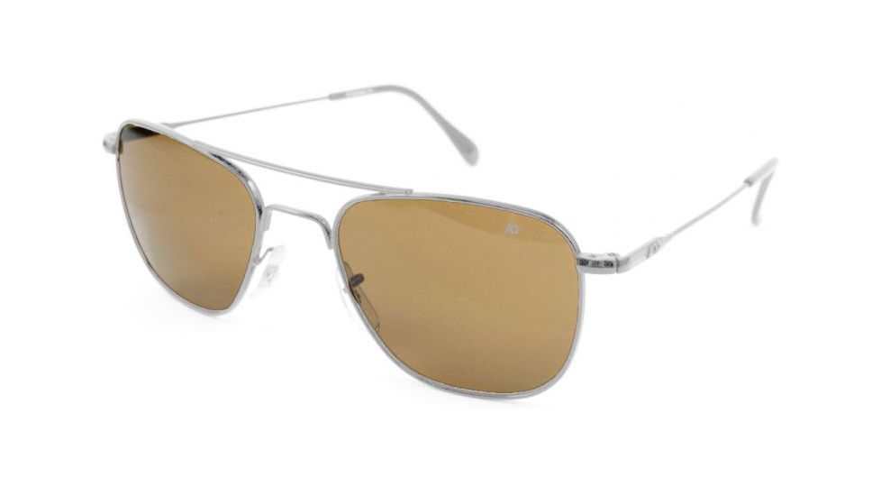 AO Original Pilot Sunglasses, Matte Chrome, Wire Spatula, HC Amber Poly Lens, 52mm MC-HCAP-WS-52