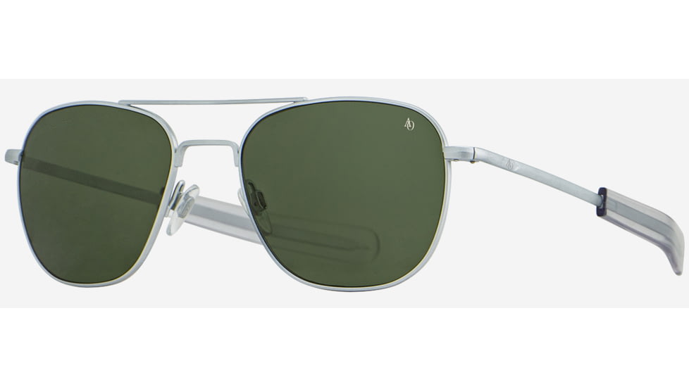 AO Original Pilot Sunglasses, Silver Frame, Calobar Green SkyMaster Glass Lenses, Bayonet Temple, 55-20-140, OP-255BTCLGNG