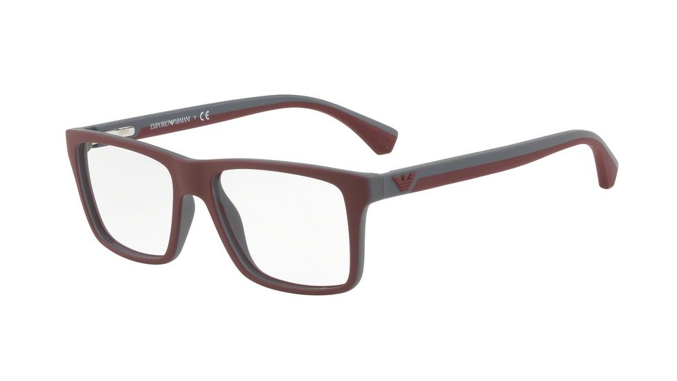 Armani EA3034 Single Vision Prescription Eyeglasses 5616-53 - Top Bordeaux On Dk Grey Rubber Frame