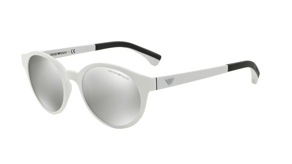 Armani EA4045 Sunglasses 53446G-51 - Matte White Frame, Light Grey Mirror Silver Lenses