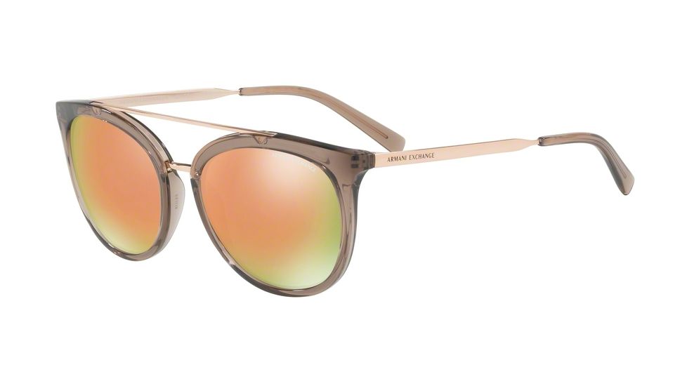 Armani Exchange AX4068S Sunglasses 82404Z-55 - Transparent Tundra Brown Frame, Grey Mirror Rose Gold Lenses
