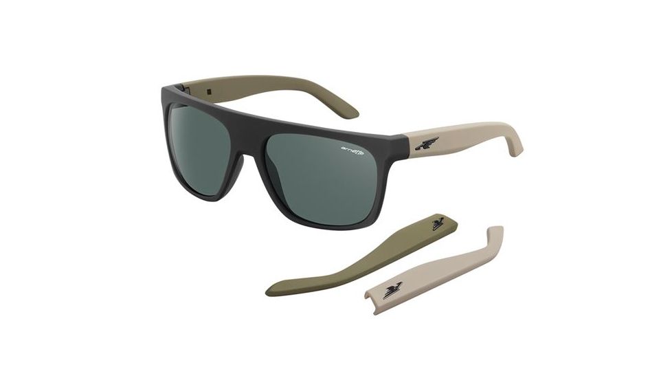Arnette Squaresville Sunglasses, Fuzzy Black/Olive/Khaki Frame, Grey/Green Lens AN4184-05