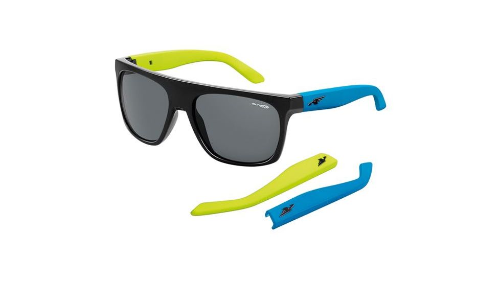 Arnette Squaresville Sunglasses, Gloss Black/Yellow/Blue Frame, Grey Lens AN4184-06