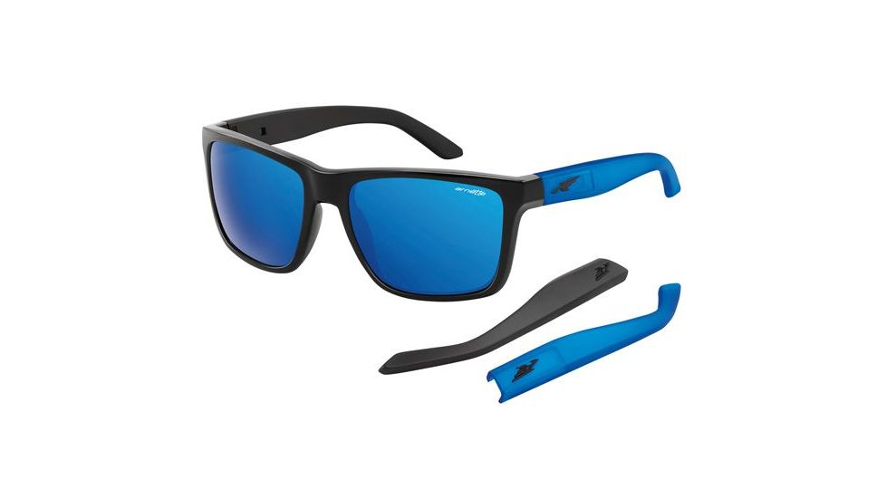 Arnette Witch Doctor Sunglasses, Gloss Black/Gummy Blueberry Frame, Blue Mirror Lens AN4177-14
