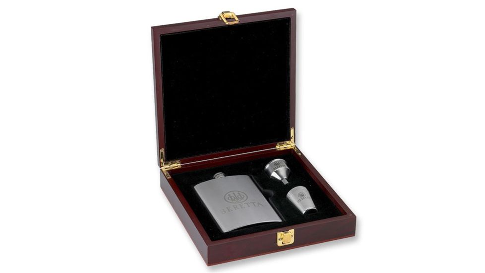 Beretta Set of 4 Glasses,8oz Flask and Funnel w/ Wooden Box OG3000010847