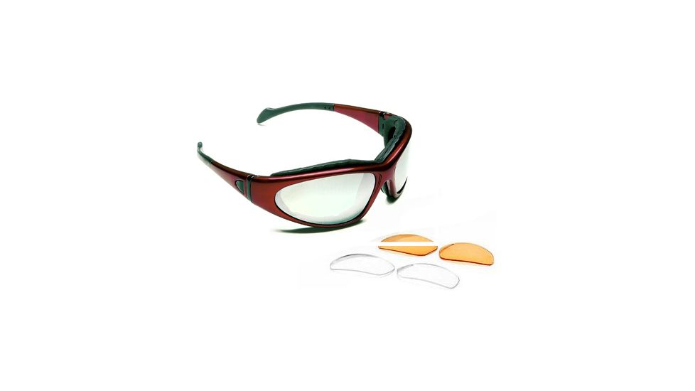 Body Specs BSG-2 Goggles Crystal Red Frame, Clear,  Rust Extra Lens Sets