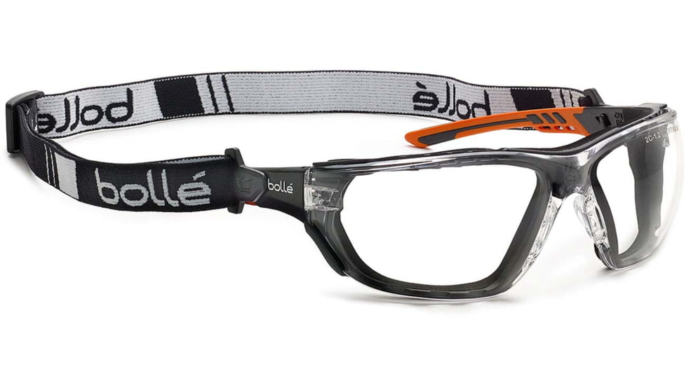 Bolle Ness+ w Foam and Strap Safety Glasses, Orange Frame, Clear Lens, PSSNESF028