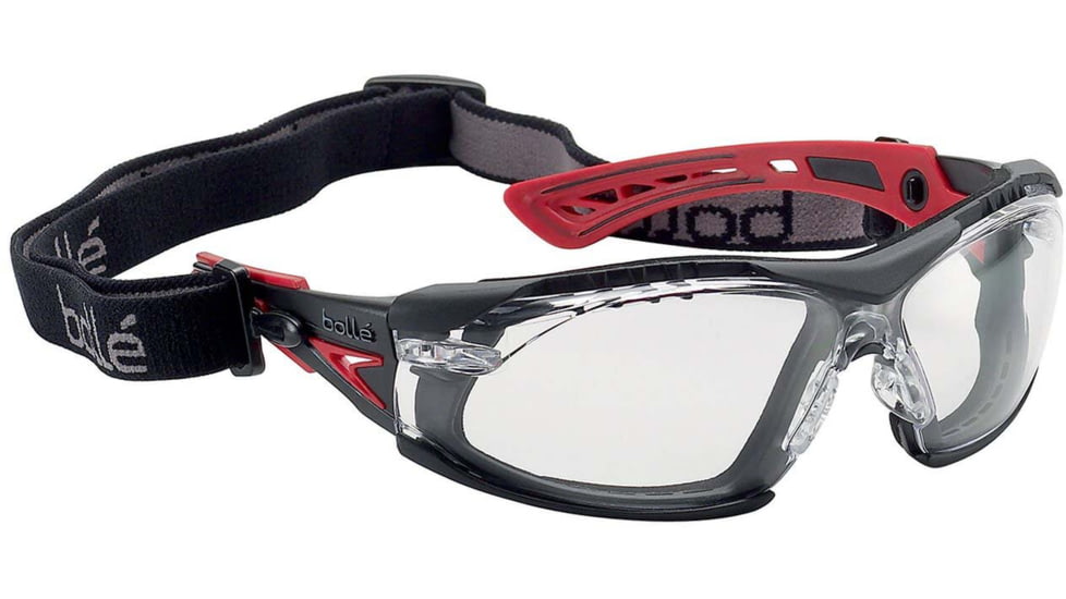 Bolle Rush+ Assembled Safety Glasses, Black Red Frame, Clear Lens, 40252